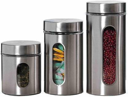 2359 Stainless Steel Jar With Visible Container Glass Window & Airtight Lid (Pack of 3) (325ml,500ml,740ml) - SkyShopy 2359 Stainless Steel Jar With Visible Container Glass Window & Airtight Lid (Pack of 3) (325ml,500ml,740ml) - SkyShopy